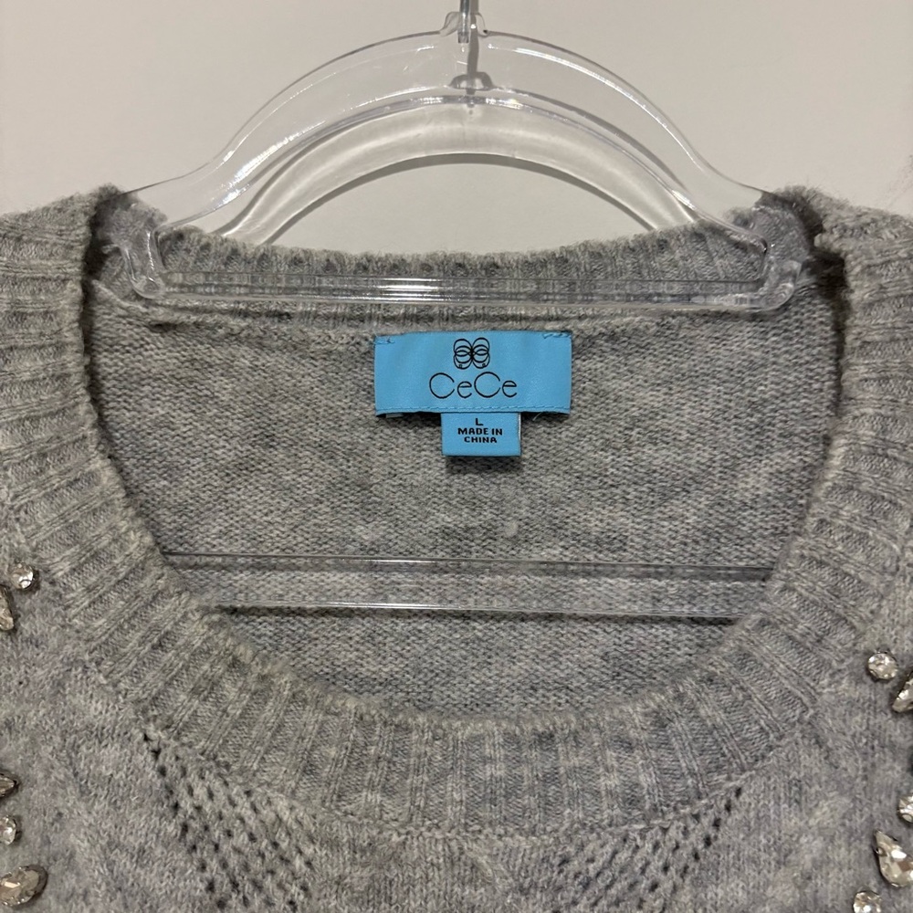 Cece argyle embellished short sleeve sweater grey size‎ Large - Picture 3 of 5